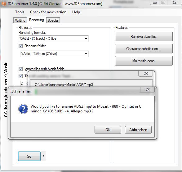 ID3 renamer ermöglicht die Umbenennung von MP3-Dateien.