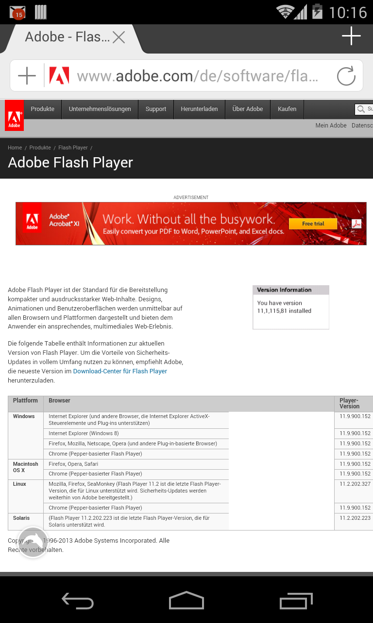 Flash Player 11.1 für Android 4.4