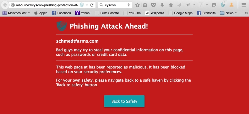 ErsteSparkasse_Phishing_blocked (Screenshot: Cyscon)