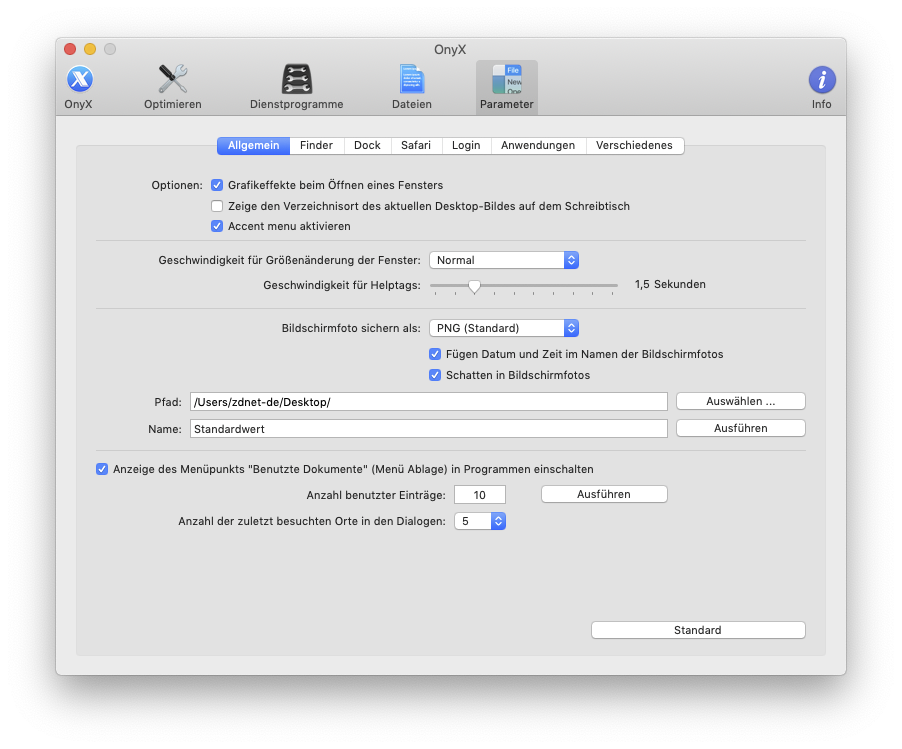Onyx für macOS Mojave (Screenshot: ZDNet.de)